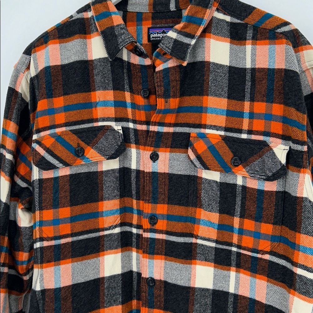 Patagonia Organic Cotton Plaid Shirt - Orange, Blue, and Gray Size Large - Picture 4 of 12